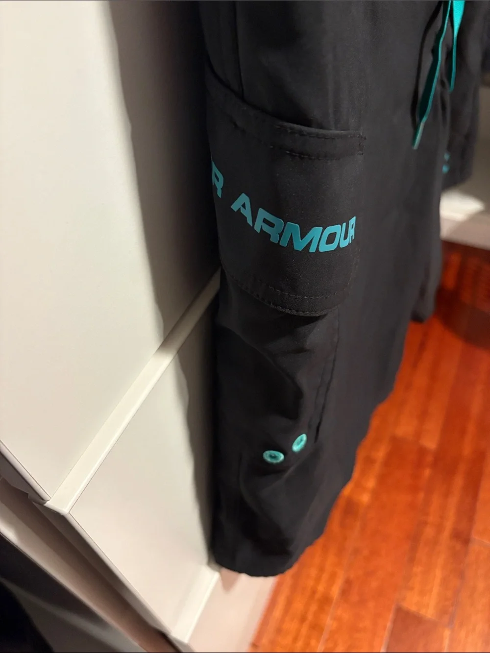 Under Armour Black Swim Board Shorts with Teal Drawcord